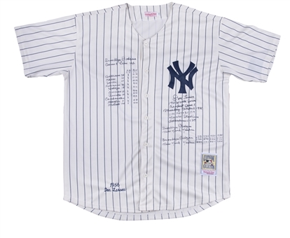 Don Larsen Signed and Heavily Inscribed New York Yankees Mitchell and Ness Jersey with Full Perfect Game Box Score (JSA)